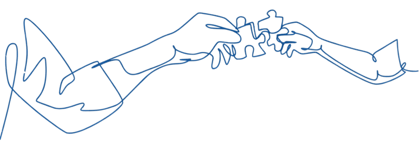 Two hands connecting  puzzle pieces, representing partnership and innovation